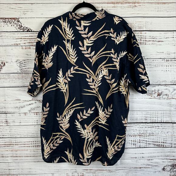 Men's Seapointe Navy Tan Tropical Hawaiian Cotton Short Sleeve Button Up Sz XXL - Picture 2 of 9